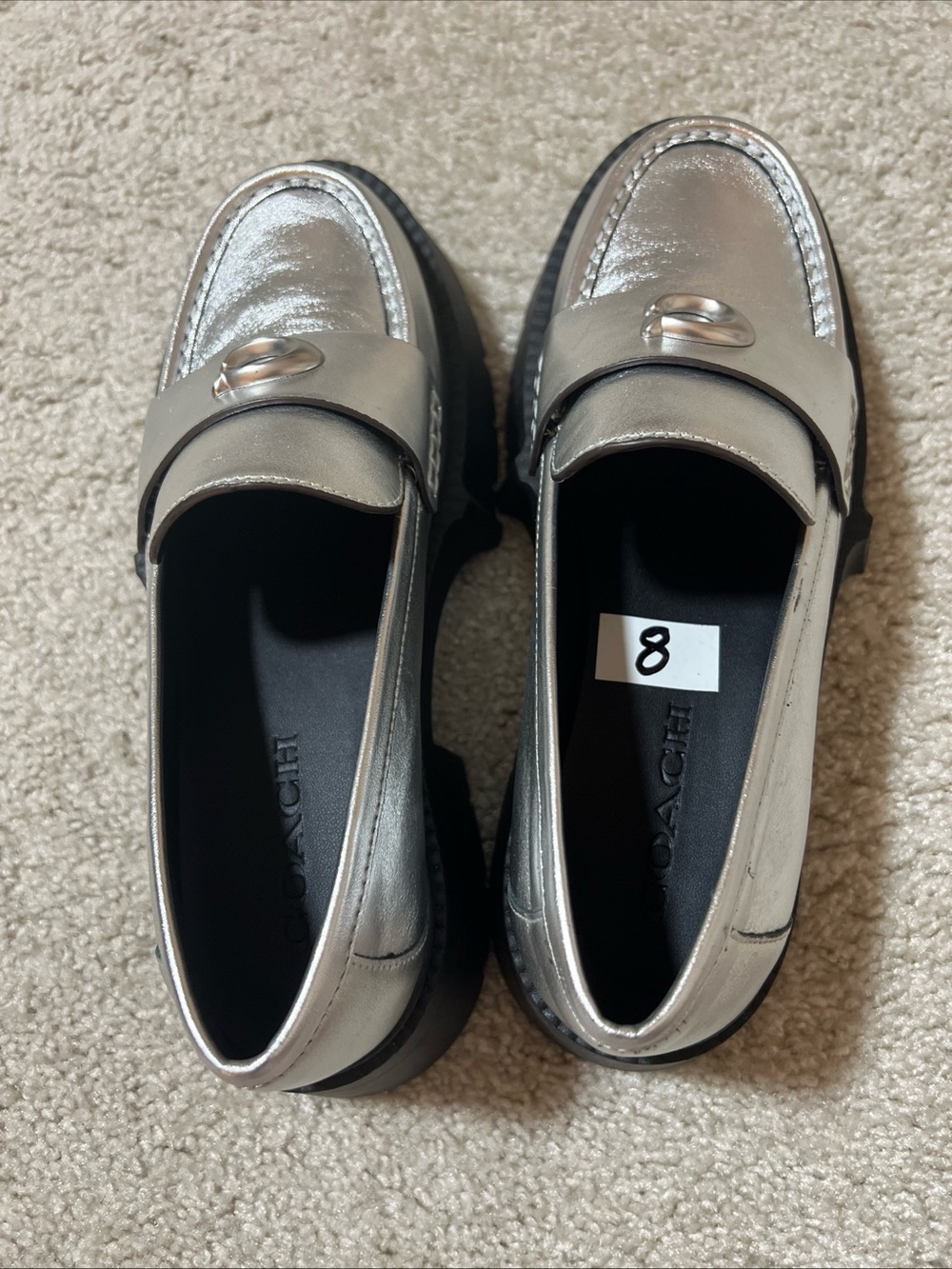 Coach Metallic Silver Women Shoes/loafers/size 8/new - Picture 6 of 11